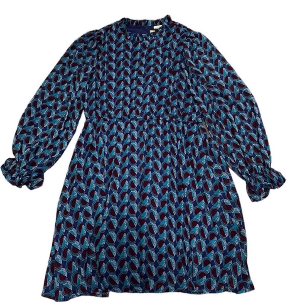 🦋 NWT! JODIFL Teal/Royal Blue and Burgundy Long Sleeve Dress - Size Medium
